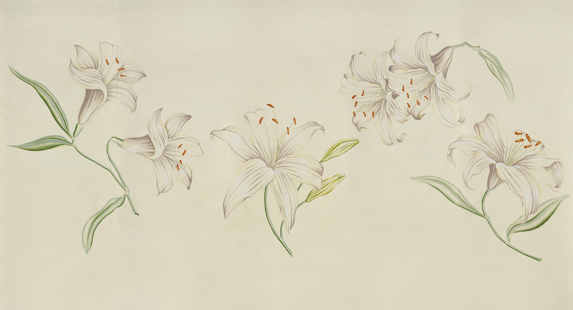 Обои ручная роспись Lilium Special Colourway on Ivory dyed silk Обои ручная роспись Lilium Special Colourway on Ivory dyed silk - постер Loft-Concept в Тюмени