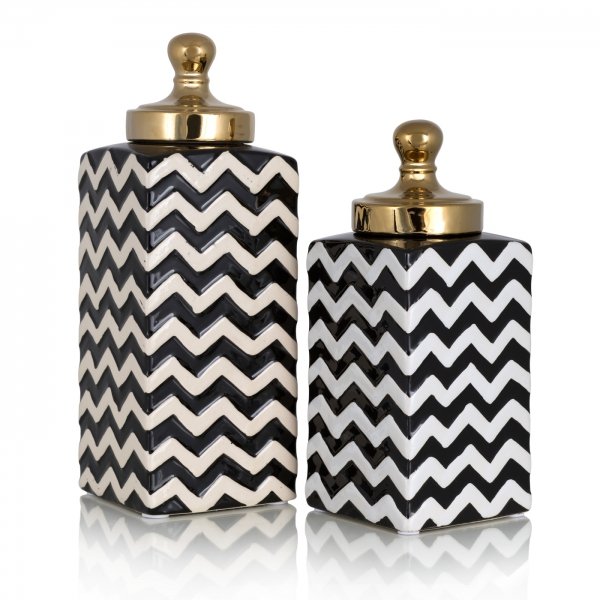 Ваза c крышкой Black&White Zigzag Черно-белый Золотой Ваза c крышкой Black&White Zigzag Черно-белый Золотой в Тюмени | Loft Concept