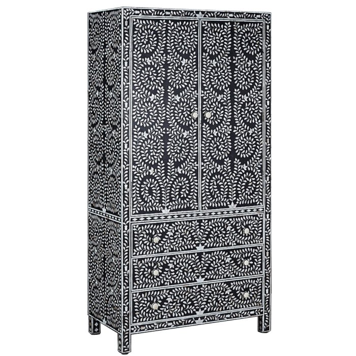 Шкаф Inlaid Bone Flower Motif Белый Черный Шкаф Inlaid Bone Flower Motif Белый Черный в Тюмени | Loft Concept