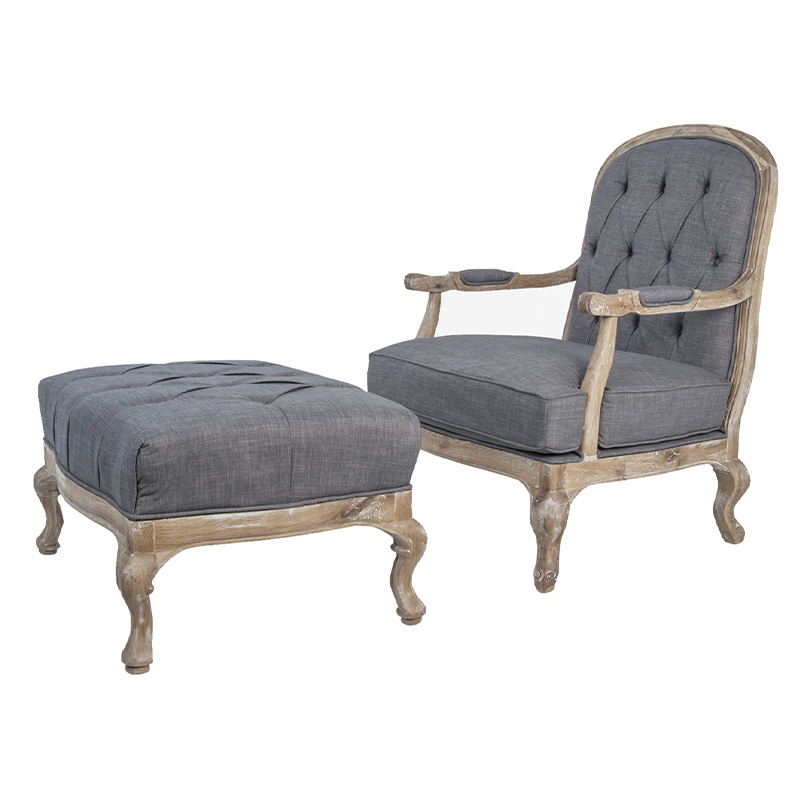 Кресло с пуфом с мягкой обивкой из льна Edward Armchair grey Серый Коричневый Кресло с пуфом с мягкой обивкой из льна Edward Armchair grey Серый Коричневый в Тюмени | Loft Concept