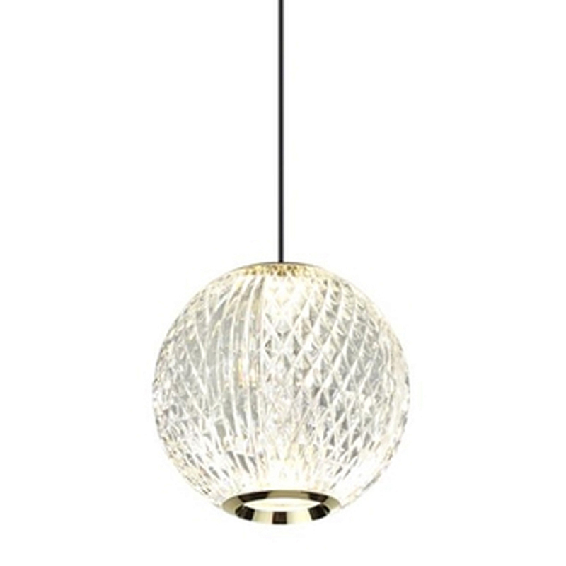 Подвесной светильник с прозрачным рифленым плафоном в форме шара Crystal Globule Золотой Прозрачный Хром в Тюмени | Loft Concept 