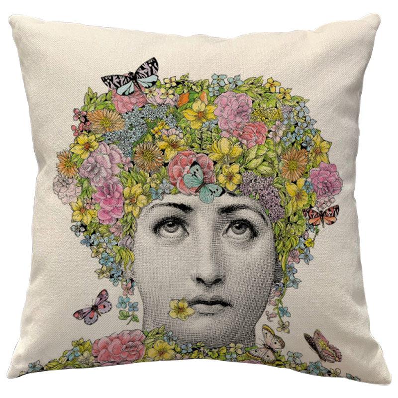 Декоративная подушка Fornasetti Fior di Lina Бежевый Мульти Декоративная подушка Fornasetti Fior di Lina Бежевый Мульти в Тюмени | Loft Concept