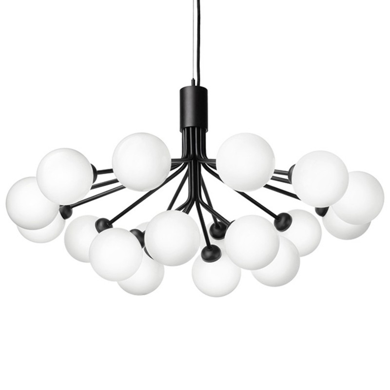 Люстра Berries Chandelier White Balloons Black 18 Черный матовый Белое матовое стекло Люстра Berries Chandelier White Balloons Black 18 Черный матовый Белое матовое стекло в Тюмени | Loft Concept