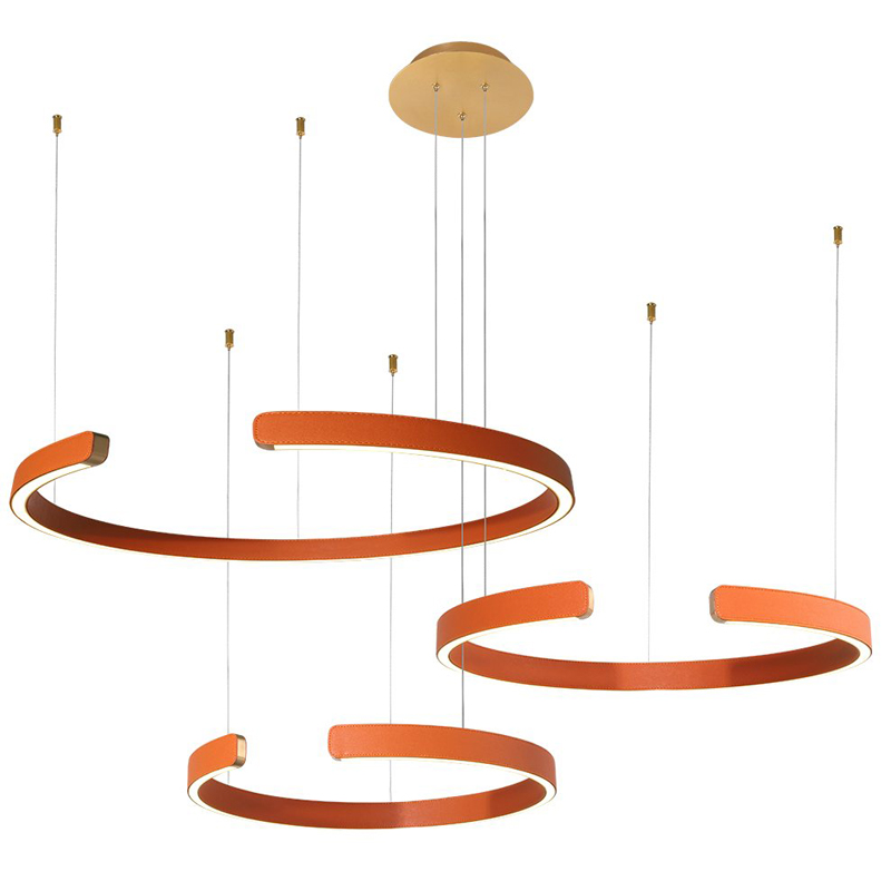 Люстра Half Ring 3 orange leather Оранжевый Золотой в Тюмени | Loft Concept 