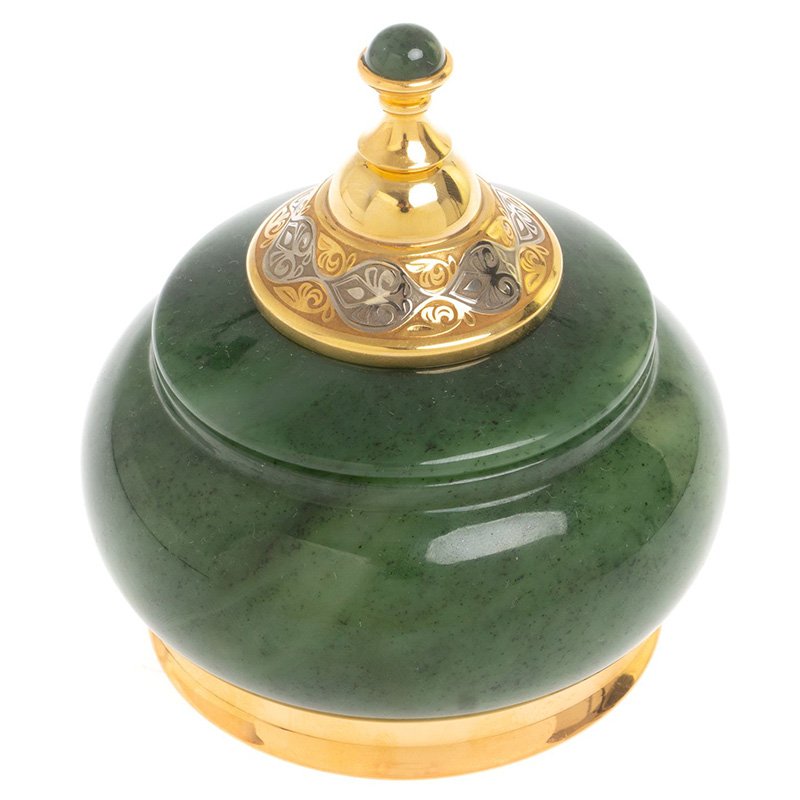Икорница с крышкой с гравировкой из натурального камня Нефрит Decorative Cavair Dishes Золотой Никель Зеленый Икорница с крышкой с гравировкой из натурального камня Нефрит Decorative Cavair Dishes Золотой Никель Зеленый в Тюмени | Loft Concept