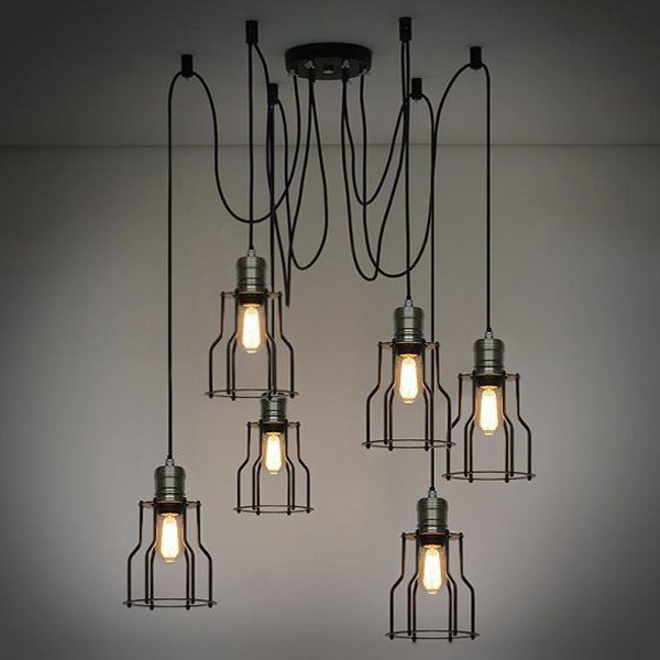 Люстра Loft Industrial 6 wire Cage Filament Pendant Бронза Черный матовый в Тюмени | Loft Concept 
