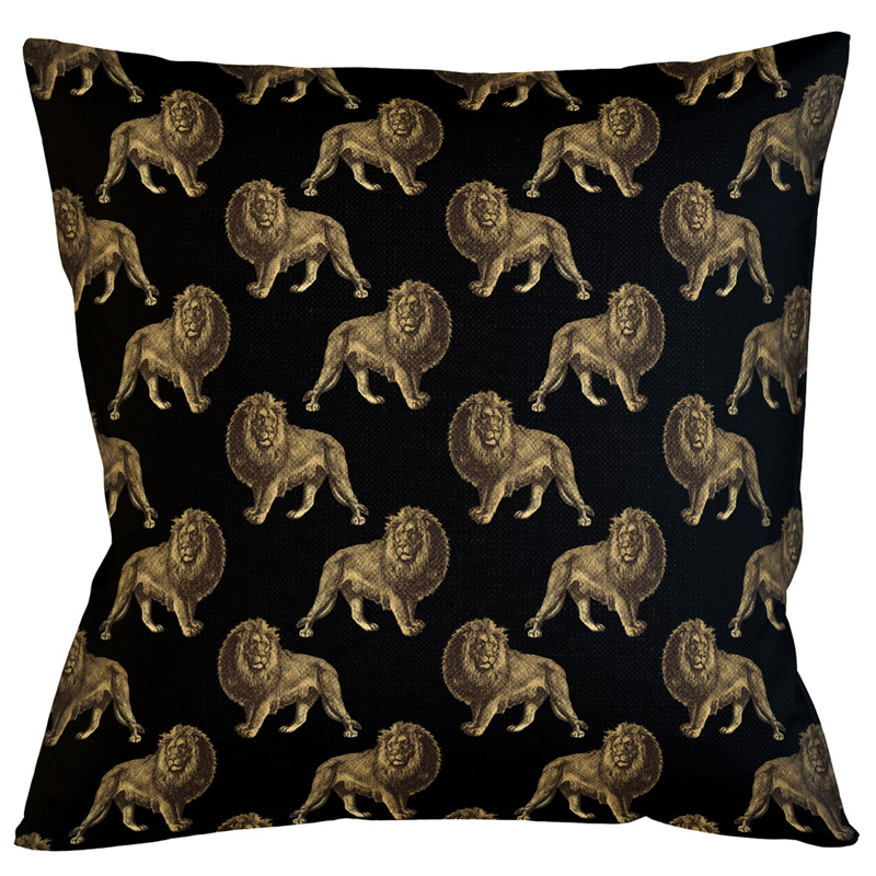 Декоративная подушка с узором из львов Home Safari Black Черный Коричневый Декоративная подушка с узором из львов Home Safari Black Черный Коричневый в Тюмени | Loft Concept