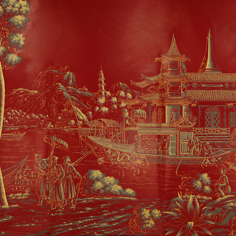Обои ручная роспись Procession Chinoise Gold Outline on Scarlet Lady dyed paper with lacquered finish Обои ручная роспись Procession Chinoise Gold Outline on Scarlet Lady dyed paper with lacquered finish в Тюмени | Loft Concept