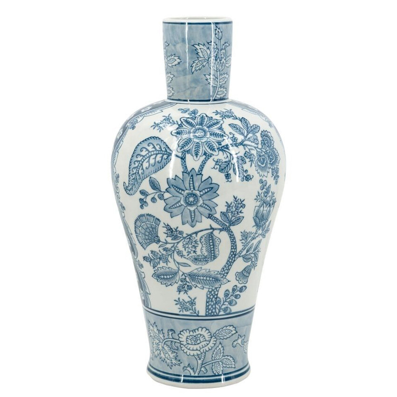 Ваза с голубым цветочным рисунком 43 см Blue & White Ornament Белый Голубой Ваза с голубым цветочным рисунком 43 см Blue & White Ornament Белый Голубой в Тюмени | Loft Concept