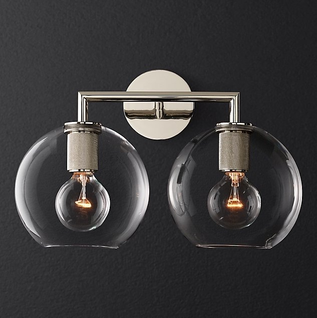 Бра RH Utilitaire Globe Shade Double Sconce Silver Прозрачное Стекло Никель Бра RH Utilitaire Globe Shade Double Sconce Silver Прозрачное Стекло Никель в Тюмени | Loft Concept