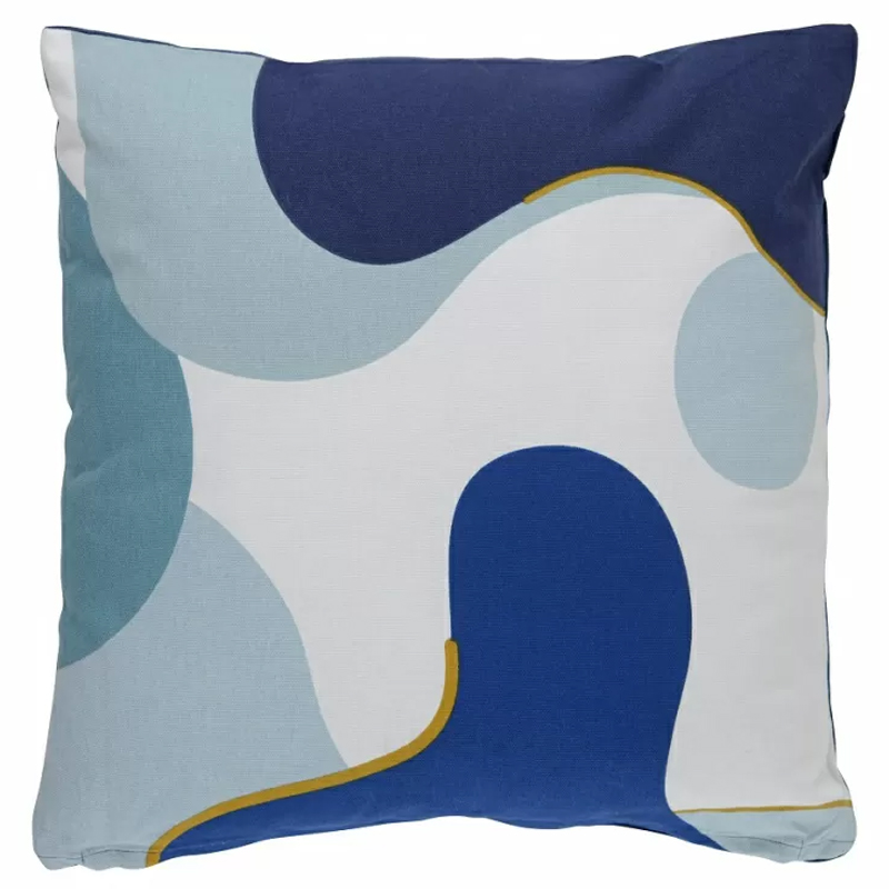 Подушка декоративная хлопковая синего цвета с абстрактным принтом Elysian Flow Azure Синий в Тюмени | Loft Concept 