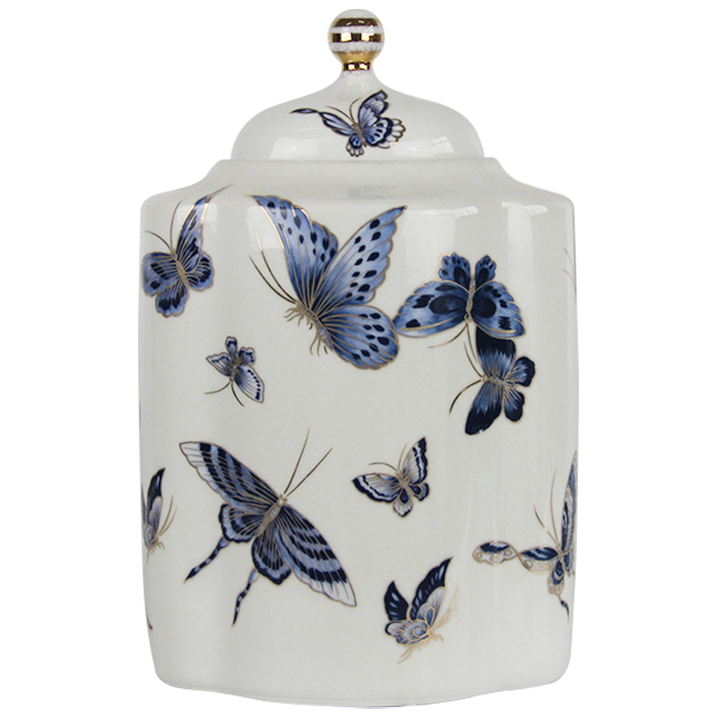 Ваза с крышкой Porcelain Butterfly Blue and Gold Vase Белый Синий Золотой Ваза с крышкой Porcelain Butterfly Blue and Gold Vase Белый Синий Золотой в Тюмени | Loft Concept