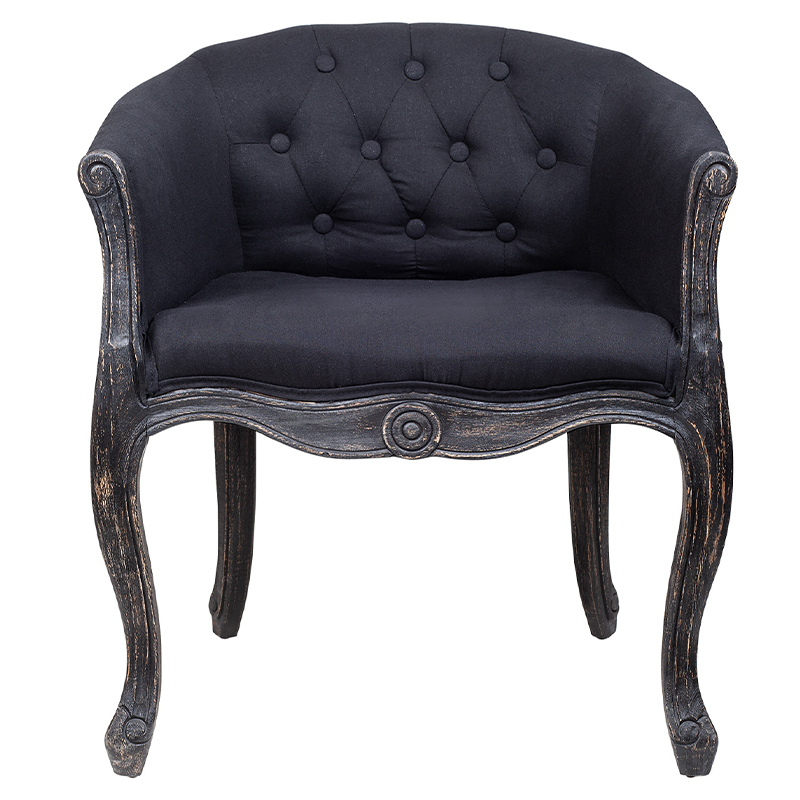 Кресло низкое в стиле прованс Черный Лен Louis French Armchair Черный Кресло низкое в стиле прованс Черный Лен Louis French Armchair Черный в Тюмени | Loft Concept