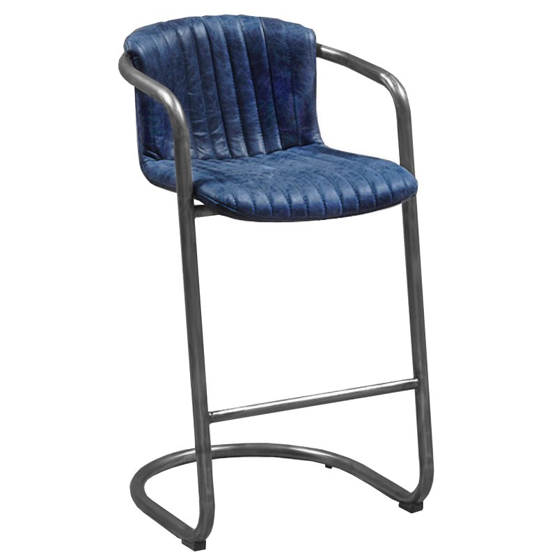 Барный стул Desmond bar stool LEATHER BLUE Синий Серый Барный стул Desmond bar stool LEATHER BLUE Синий Серый в Тюмени | Loft Concept