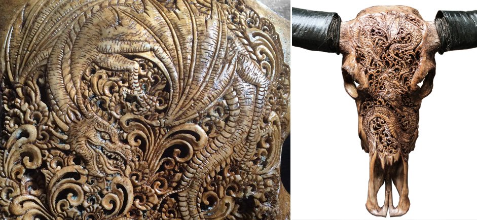 Череп буйвола Buffalo Skull Dragon резьба по кости Череп буйвола Buffalo Skull Dragon резьба по кости - Loft-Concept в Тюмени