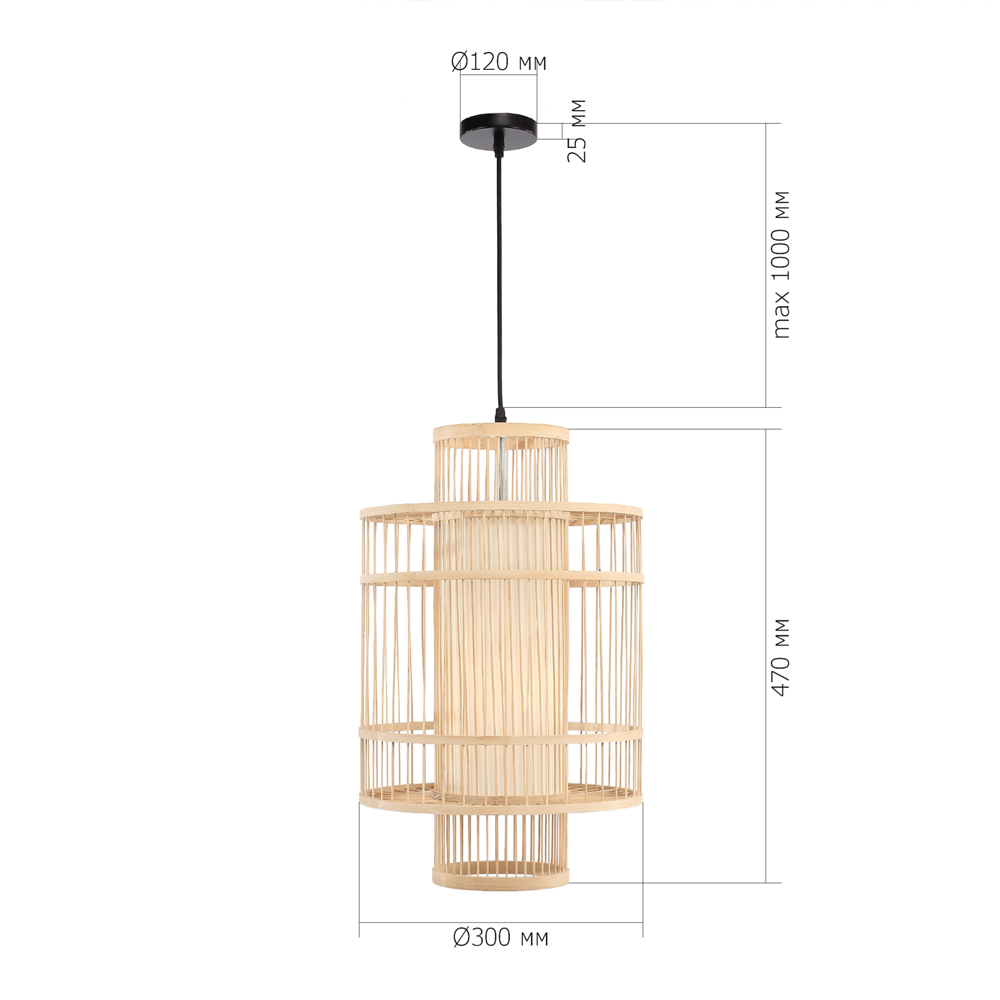 Подвесной светильник из деревянных прутьев с плафоном из натуральной ткани Light Inside the Cell в Тюмени