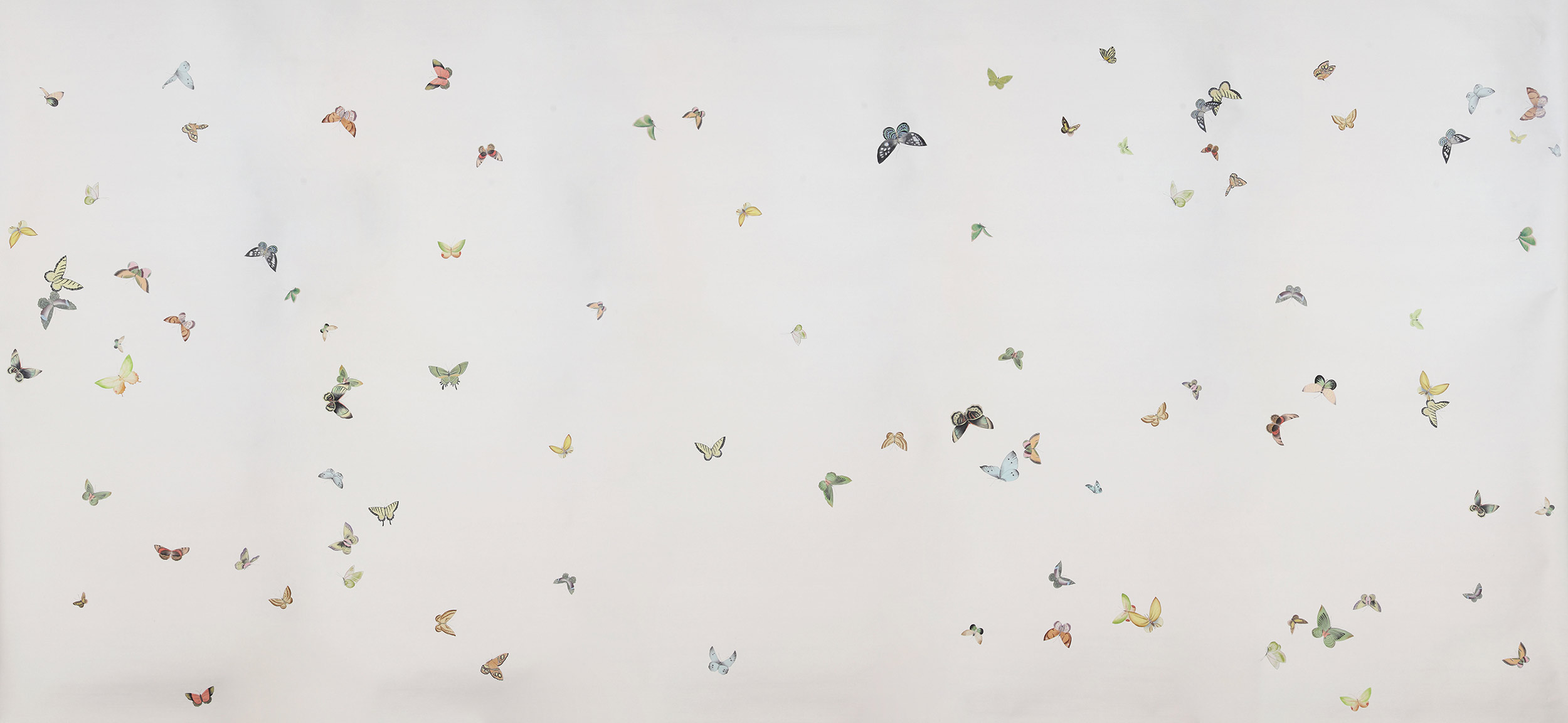 Обои ручная роспись Butterflies Emerald on Natural Mica metallic silk Обои ручная роспись Butterflies Emerald on Natural Mica metallic silk - постер Loft-Concept в Тюмени