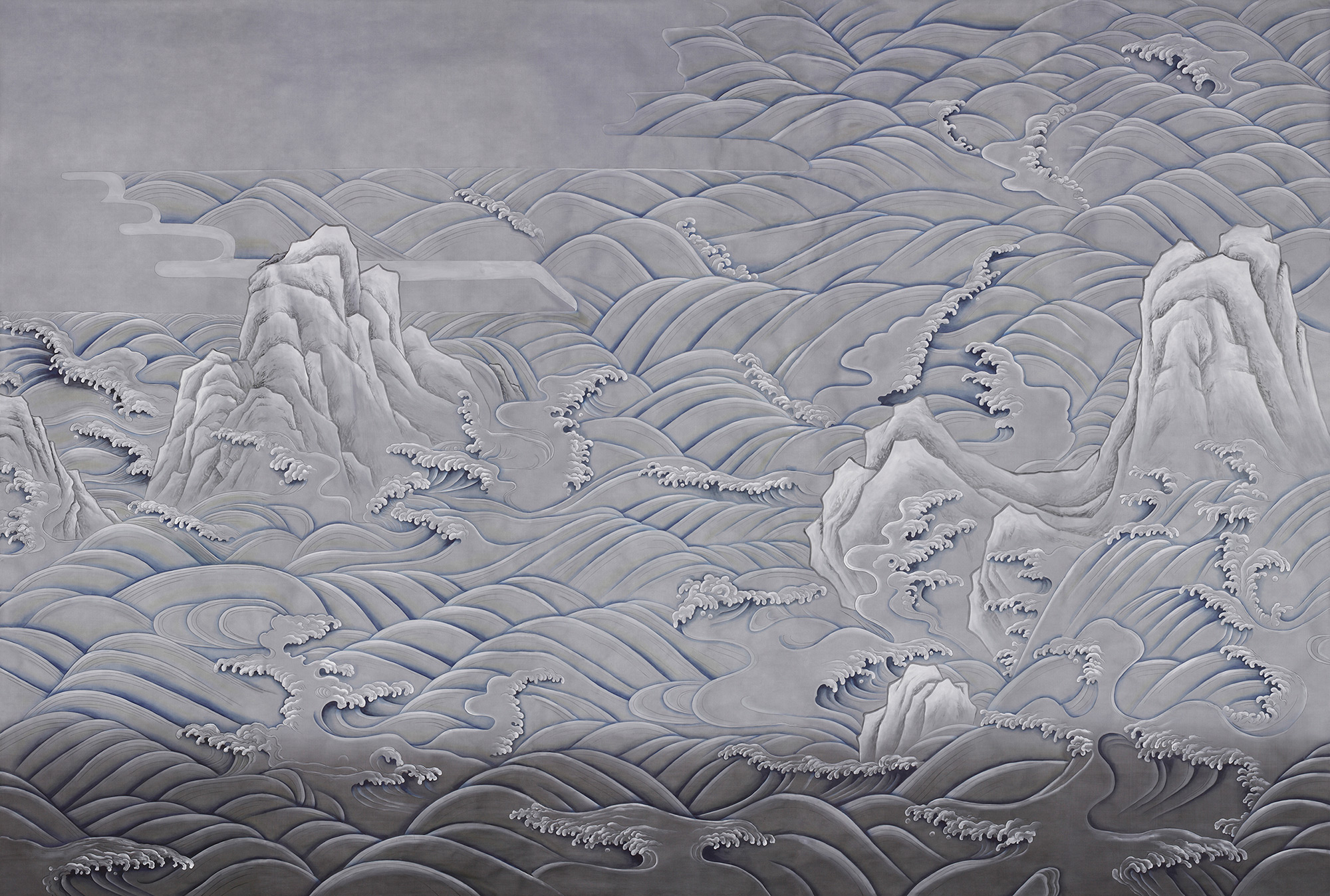 Обои ручная роспись Matsushima Waves Hokusai on Gun Metal dyed silk Обои ручная роспись Matsushima Waves Hokusai on Gun Metal dyed silk - постер Loft-Concept в Тюмени
