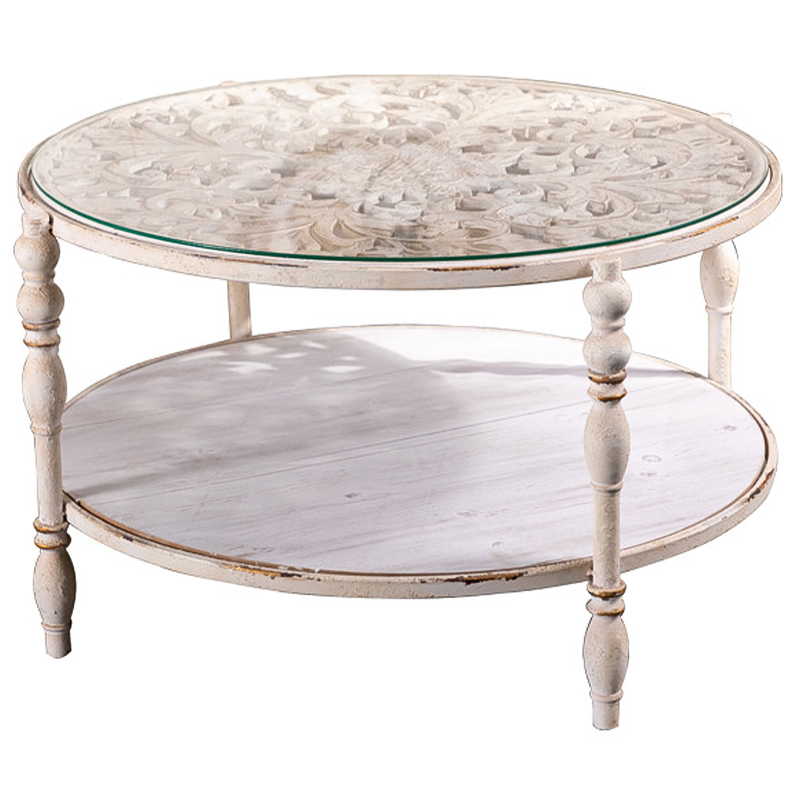 Кофейный стол Toussaint Provence Round Coffee Table Белый Бежевый Древесина Кофейный стол Toussaint Provence Round Coffee Table Белый Бежевый Древесина в Тюмени | Loft Concept