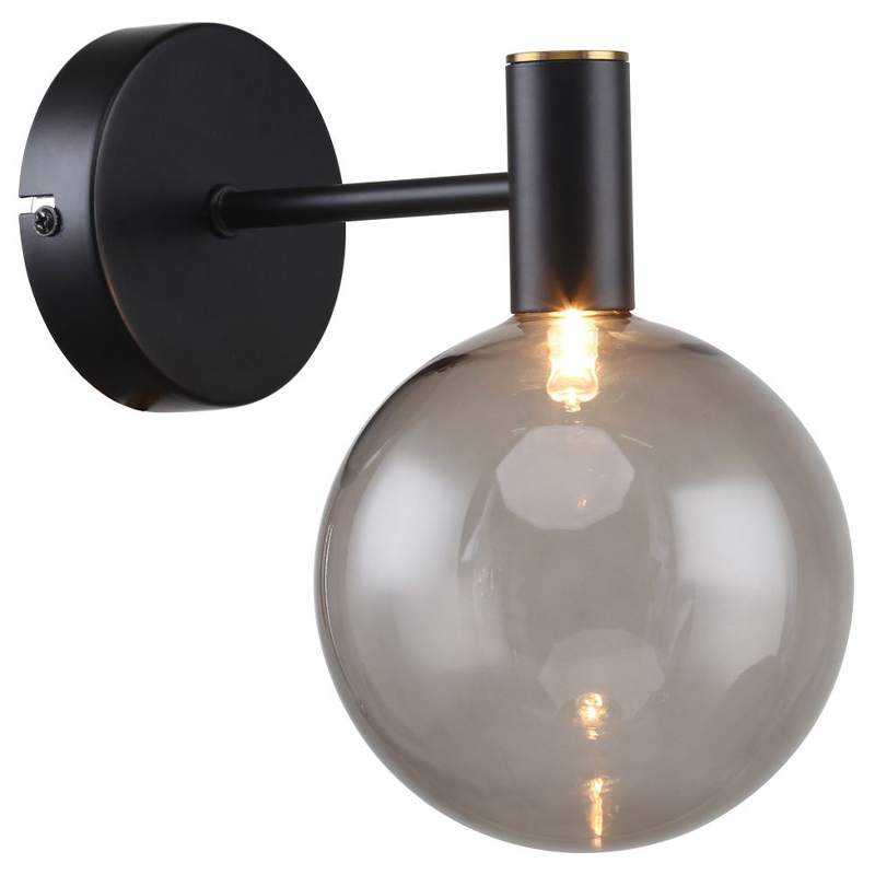 Бра с выдувным плафоном серого цвета Carmella Globe Black Черный Латунь Серый Бра с выдувным плафоном серого цвета Carmella Globe Black Черный Латунь Серый в Тюмени | Loft Concept
