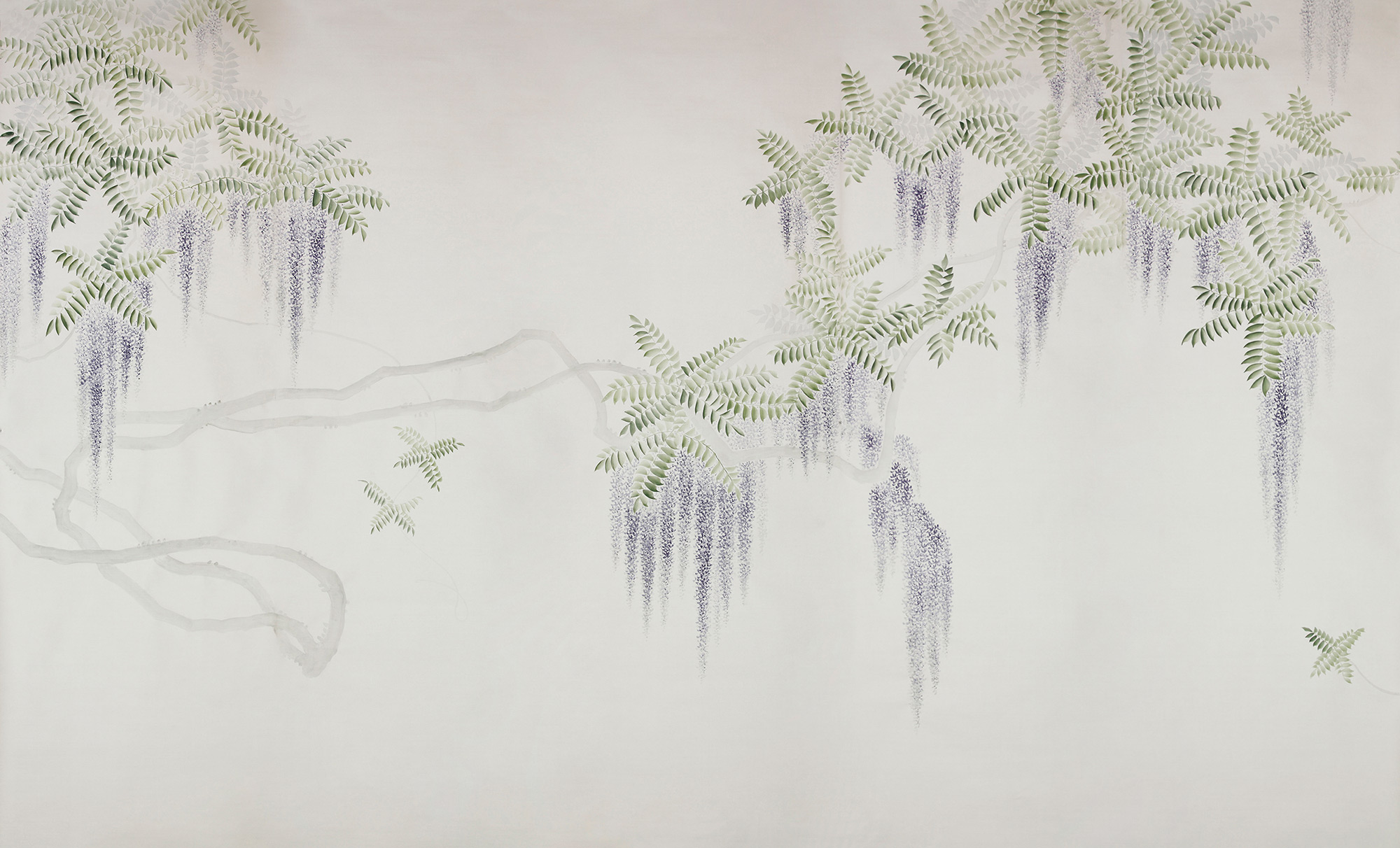 Обои в японском стиле Wisteria Lavender on Natural Mica metallic silk Обои в японском стиле Wisteria Lavender on Natural Mica metallic silk - постер Loft-Concept в Тюмени