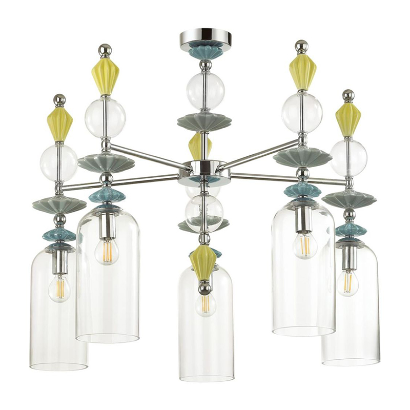 Люстра Iris Glass Chandelier candy 5 chrome Прозрачное Стекло Прозрачный зеленый Желтый Хром Люстра Iris Glass Chandelier candy 5 chrome Прозрачное Стекло Прозрачный зеленый Желтый Хром в Тюмени | Loft Concept