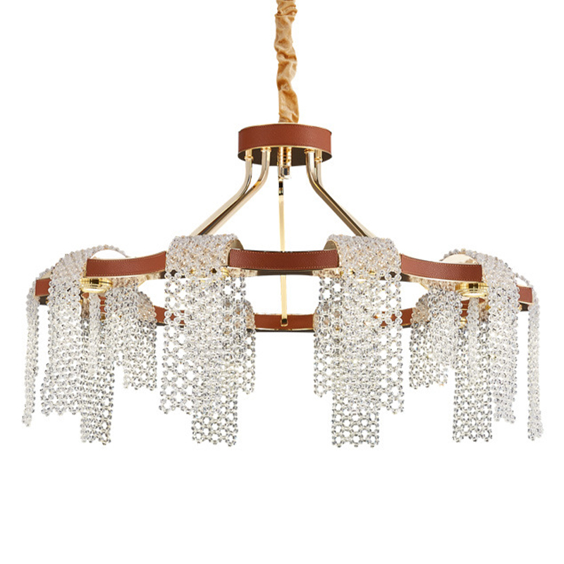 Люстра Leather Glass Chandelier 80 Прозрачное Стекло Коричневый Золотой Люстра Leather Glass Chandelier 80 Прозрачное Стекло Коричневый Золотой в Тюмени | Loft Concept
