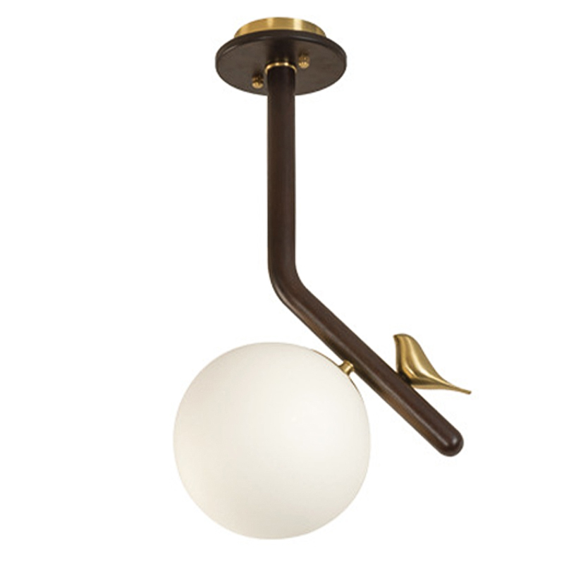 Потолочный светильник с птичкой Bird Wood Ring Ceiling Lamp Латунь Коричневый Белое матовое стекло Потолочный светильник с птичкой Bird Wood Ring Ceiling Lamp Латунь Коричневый Белое матовое стекло в Тюмени | Loft Concept
