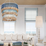 Люстра трехъярусная с декором из круглых деревянных бусин с кисточками Blue Wooden Beads Chandelier варинант исполнения - 3 | Loft Concept в Тюмени