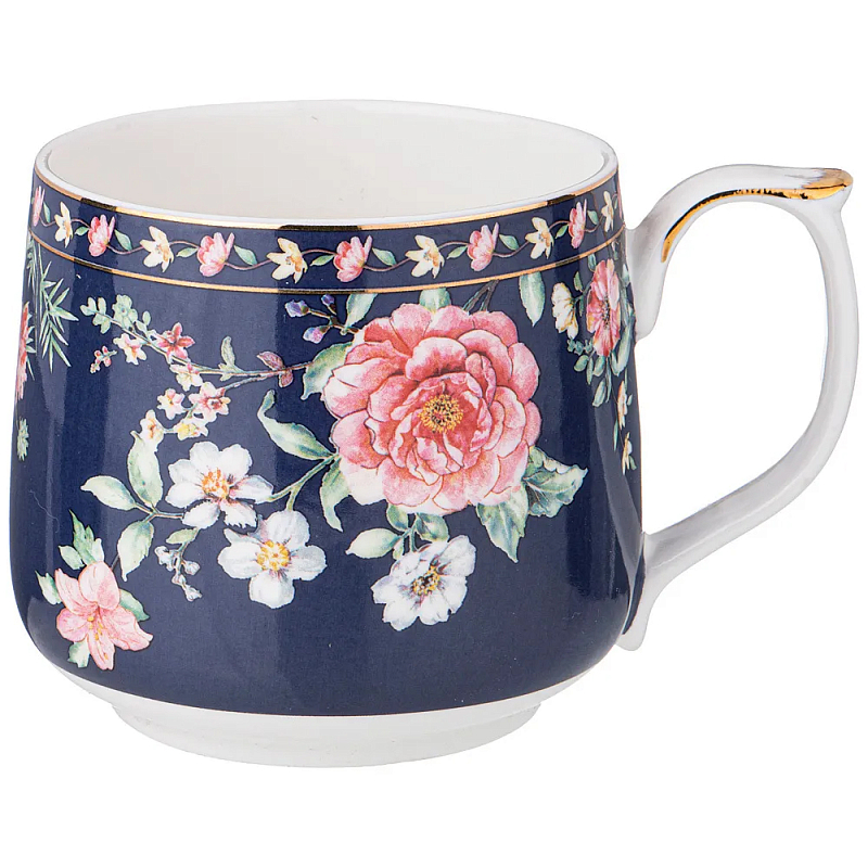 Кружка фарфоровая синяя с цветочным принтом 470 мл Flower Porcelain Collection Синий Мульти Кружка фарфоровая синяя с цветочным принтом 470 мл Flower Porcelain Collection Синий Мульти в Тюмени | Loft Concept
