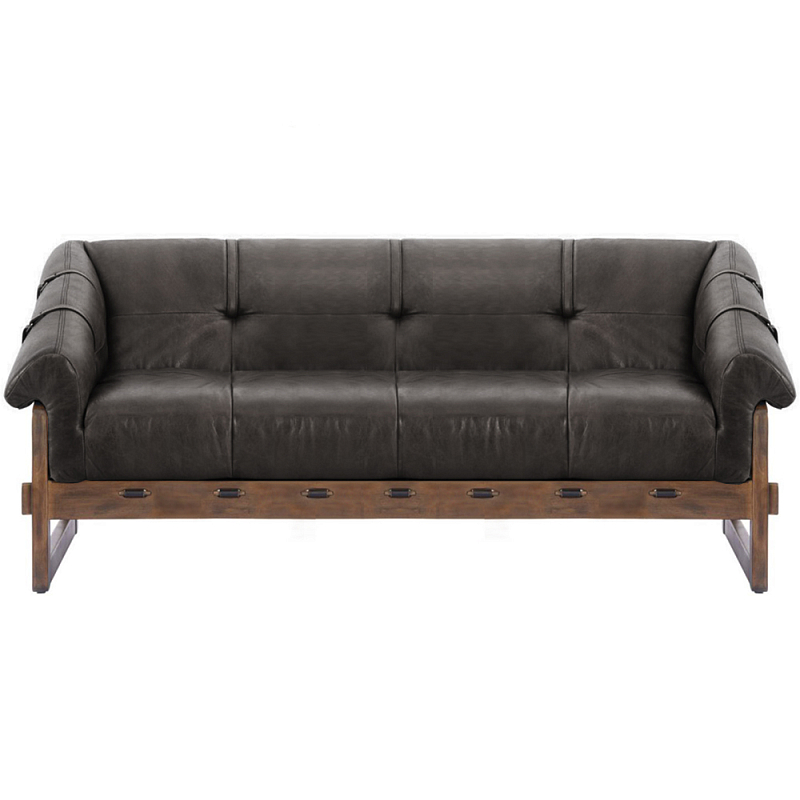 Трехместный диван Duncan винтажная черная кожа Черный Коричневый в Тюмени | Loft Concept 