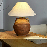 Настольная лампа керамическая коричневая с тканевым абажуром Eastern Tale варинант исполнения - 1 | Loft Concept в Тюмени