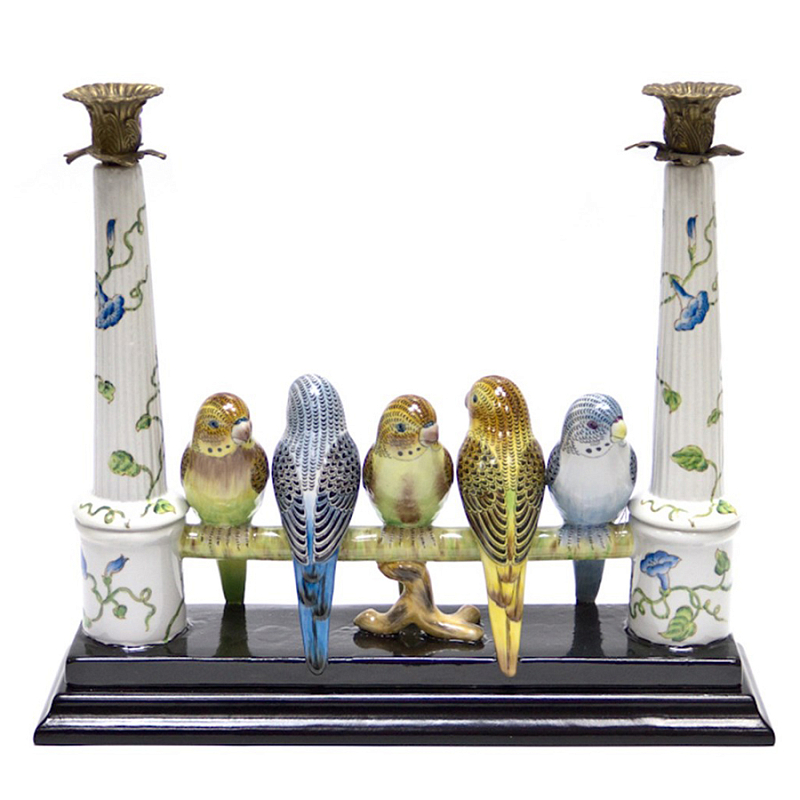 Двойной подсвечник Five Budgies Белый Синий Бронза Двойной подсвечник Five Budgies Белый Синий Бронза в Тюмени | Loft Concept