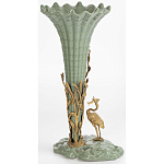 Ваза зеленая фарфоровая с волнистым краем с бронзовой фигуркой журавля Eden Garden  варинант исполнения - 4 | Loft Concept в Тюмени