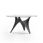 Дизайнерский круглый обеденный стол стеклянный с фигурным подстольем из цемента ARC Dining Table варинант исполнения - 6 | Loft Concept в Тюмени