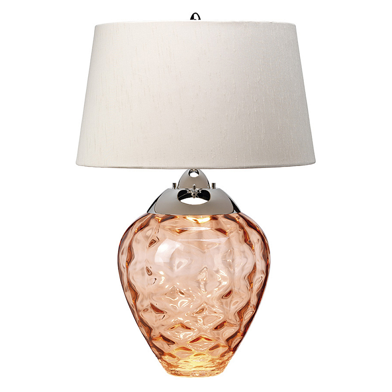 Настольная лампа с фактурным стеклянным основанием красного цвета с хромированной деталью у горловины и белым абажуром из искусственного шёлка Elstead Lighting Хром Красный Прозрачное Стекло в Тюмени | Loft Concept 
