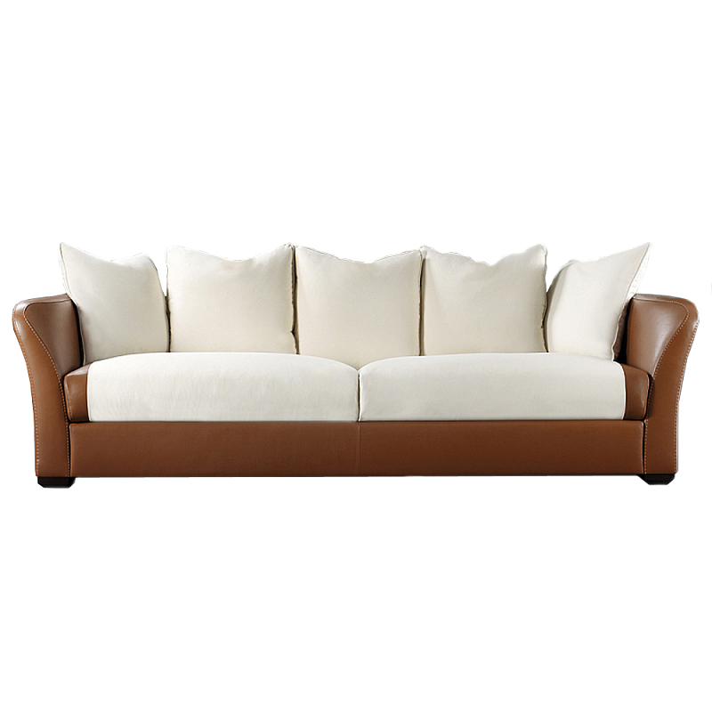 Элитарный современный диван Birmingham с кожаной спинкой Белый Коричневый в Тюмени | Loft Concept 