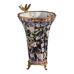 Ваза из фарфора черная с цветочной росписью и бронзовой стрекозой Spring Garden варинант исполнения - 2 | Loft Concept в Тюмени