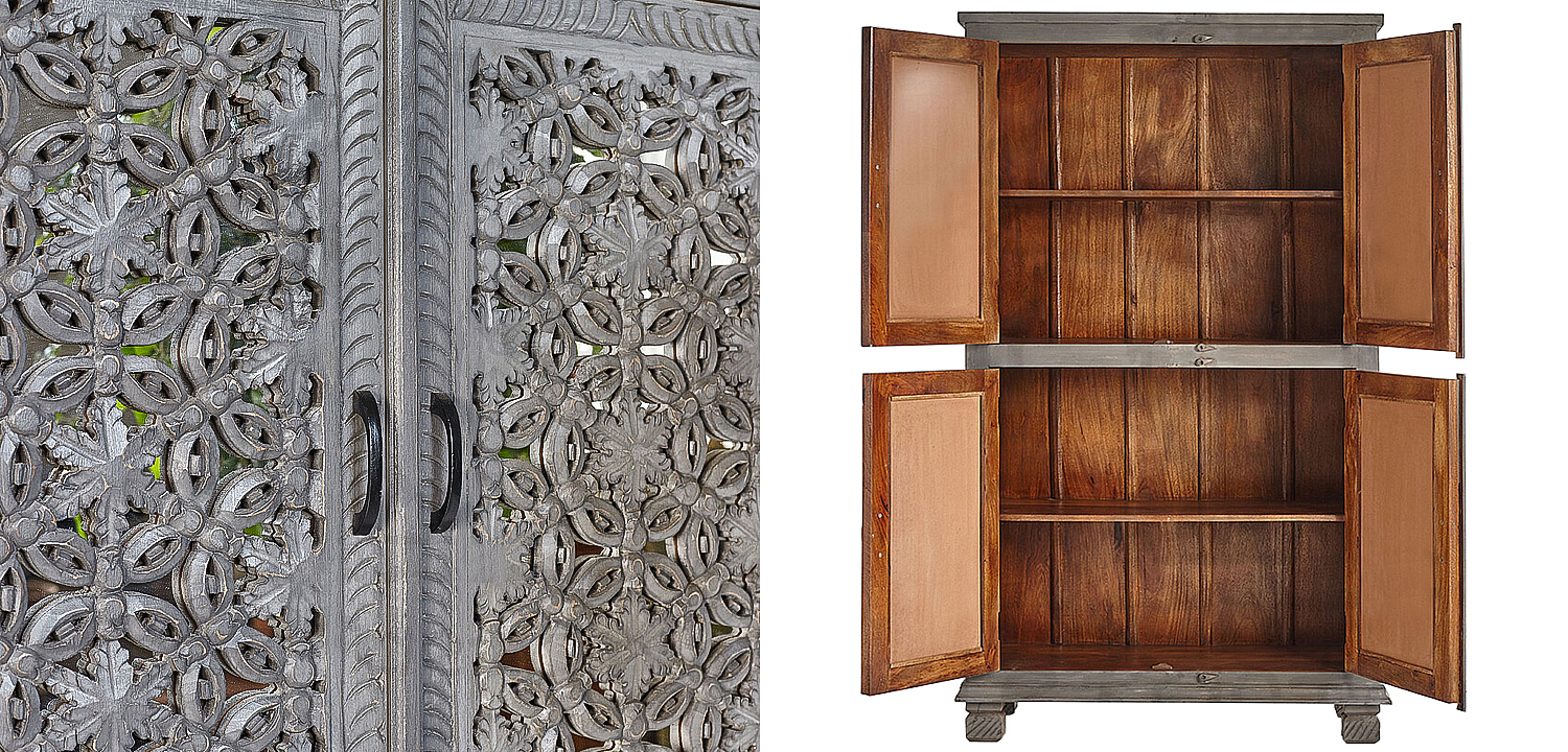 Шкаф Indian Antique White Furniture Cupboard Advik серый Шкаф Indian Antique White Furniture Cupboard Advik серый - Loft-Concept в Тюмени