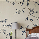 Обои ручная роспись Cherry Tree Original colourway on Stone Ochre dyed silk варинант исполнения - 1 | Loft Concept в Тюмени