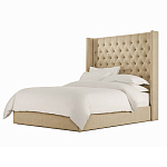 Кровать двуспальная бежевая с основанием из массива дерева с мягким изголовьем Flax Beds варинант исполнения - 1 | Loft Concept в Тюмени