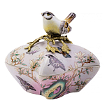 Шкатулка фиолетового цвета с рисунком бабочек и крышкой с фигуркой птицы на ветке Eden Garden варинант исполнения - 1 | Loft Concept в Тюмени