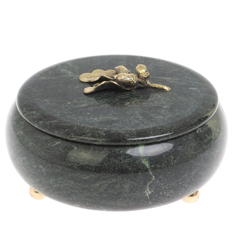 Шкатулка круглая из натурального камня змеевик Stone Casket Змеевик Золотой Шкатулка круглая из натурального камня змеевик Stone Casket Змеевик Золотой в Тюмени | Loft Concept
