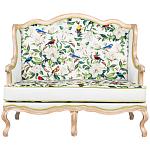 Диван двухместный из натурального бука золотистый с изображением птиц и цветов Blooming Birds варинант исполнения - 1 | Loft Concept в Тюмени