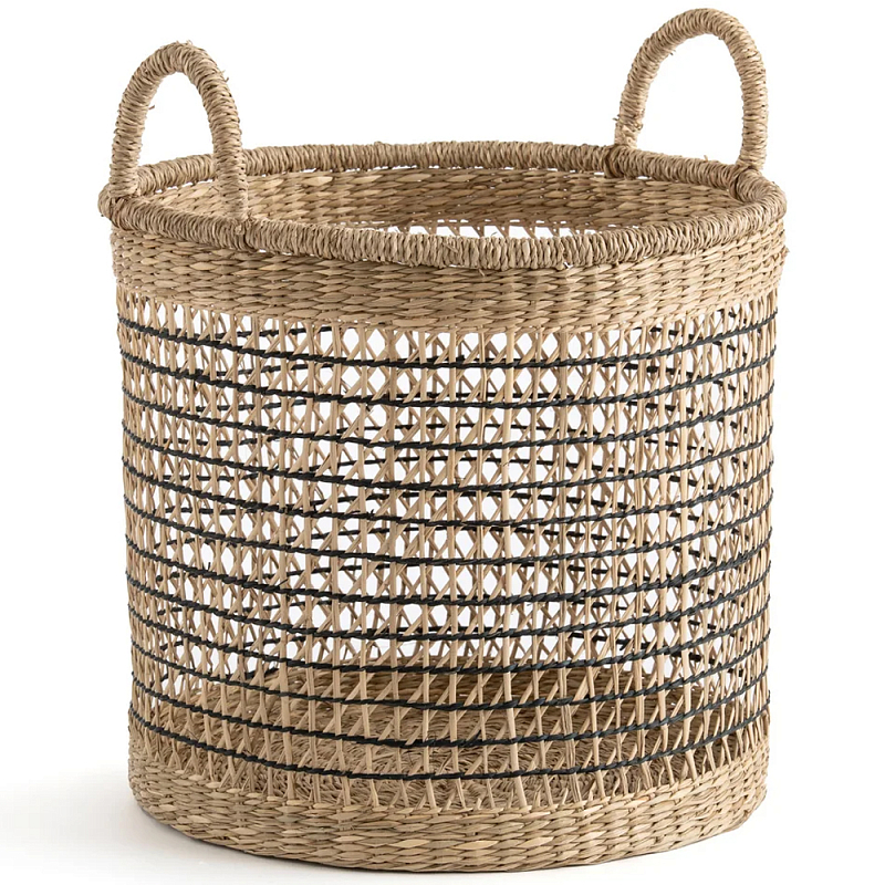 Круглая плетеная корзина Renee Wicker Basket Бежевый Черный Круглая плетеная корзина Renee Wicker Basket Бежевый Черный в Тюмени | Loft Concept