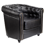 Кресло кожаное с мягкими подлокотниками на 4-х деревянных ножках Logan Leather Armchair black варинант исполнения - 1 | Loft Concept в Тюмени