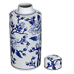 Ваза цилиндрической формы с крышкой и синим цветочным узором на белом фоне Blue & White Ornament варинант исполнения - 1 | Loft Concept в Тюмени