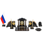 Настольный письменный набор с часами из природного камня обсидиана National Еmblem варинант исполнения - 1 | Loft Concept в Тюмени