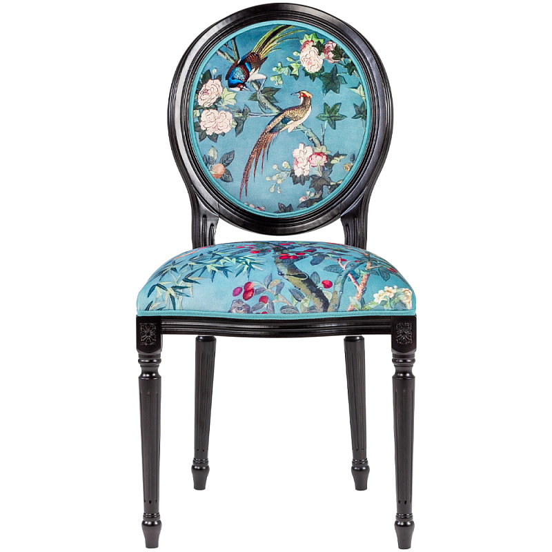 Стул из массива бука бирюзовый с изображением птиц и цветов Turquoise Chinoiserie Birds Garden Chair Бирюзовый Мульти Черный Стул из массива бука бирюзовый с изображением птиц и цветов Turquoise Chinoiserie Birds Garden Chair Бирюзовый Мульти Черный в Тюмени | Loft Concept