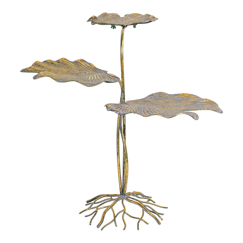 Столик приставной с тремя столешницами Тропические листья Tropical Forest gold Золотой в Тюмени | Loft Concept 